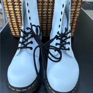 Dr. Martens White and Black Combat Boots with Chunky Sole